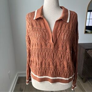 Universal Thread Women's V-Neck Sweater in Brown and White